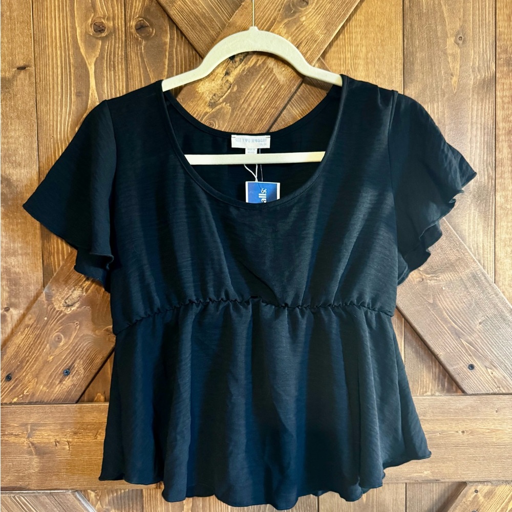 See You Monday Black Ruffle Sleeve Blouse